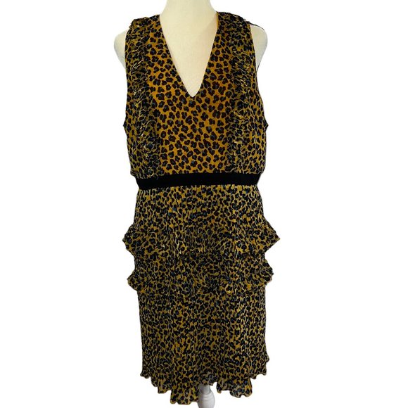 The cutest dress! Foxiedox Leopard Print Accordian Pleat Ruffled Mini Dr… - Picture 1 of 11